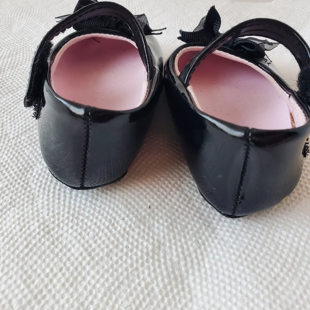 Black Patent Skimmer Soft Sole Crawling Shoe with Bow and Hook and Loop (Velcro)